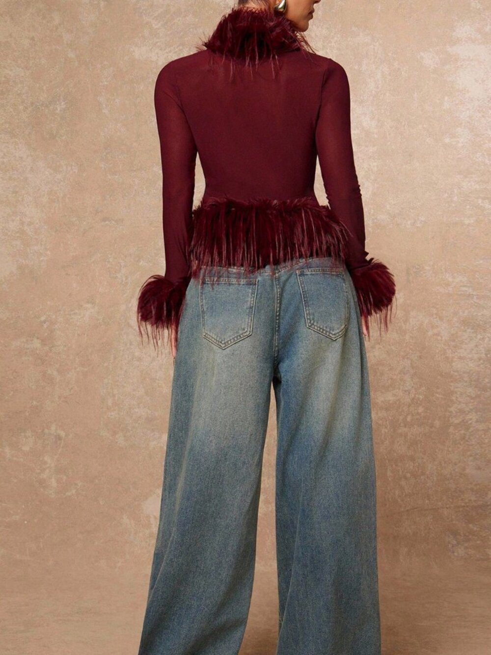 Burgundy Casual Women's Elegant Party Night Top - Picture 2 of 8